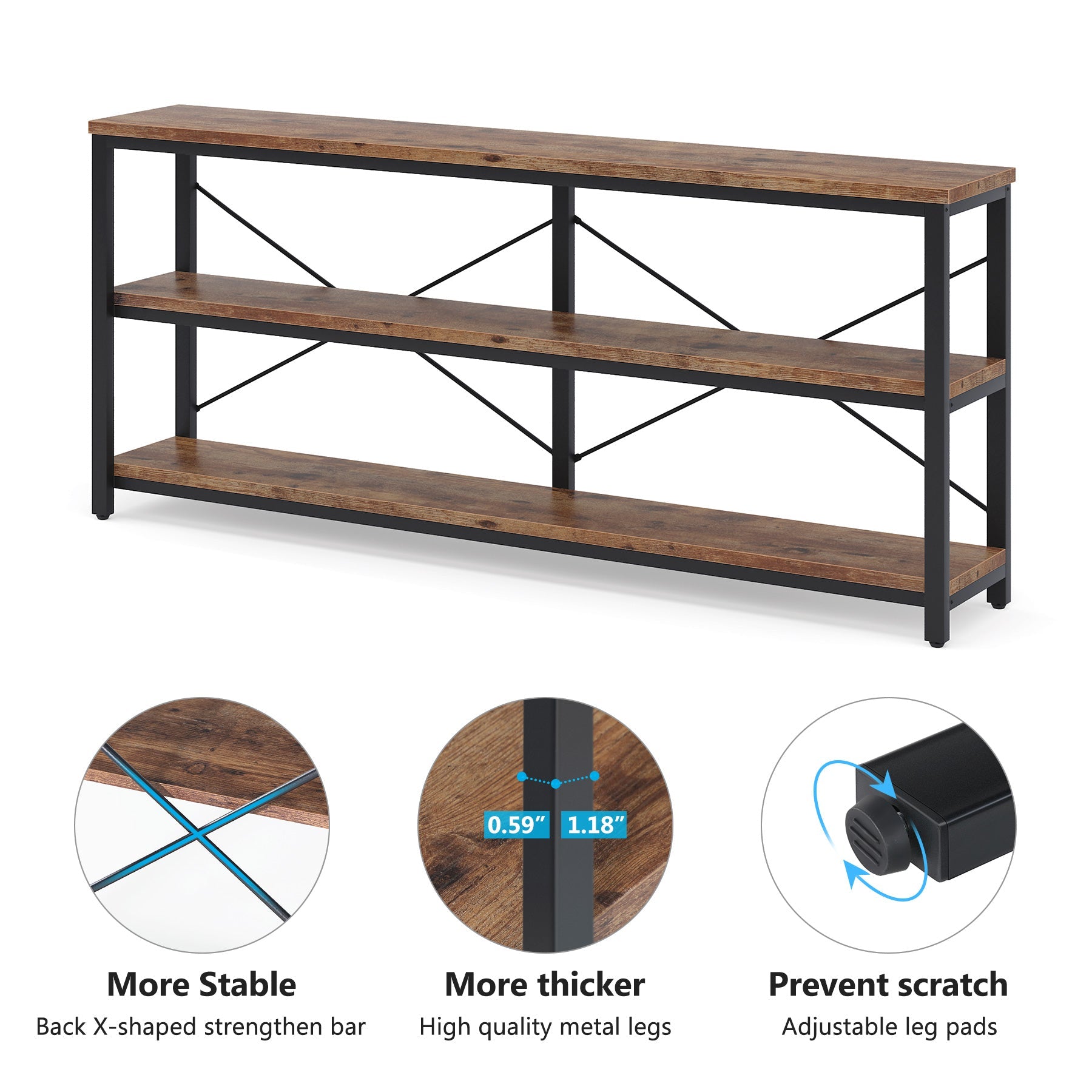 70.9" Console Table, 3-Tier Sofa Table with Metal Frame Tribesigns